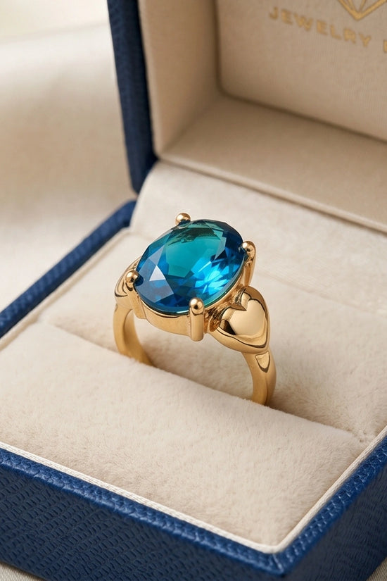 Gold Plated Sky Blue Topaz Oval Heart Accent Ring