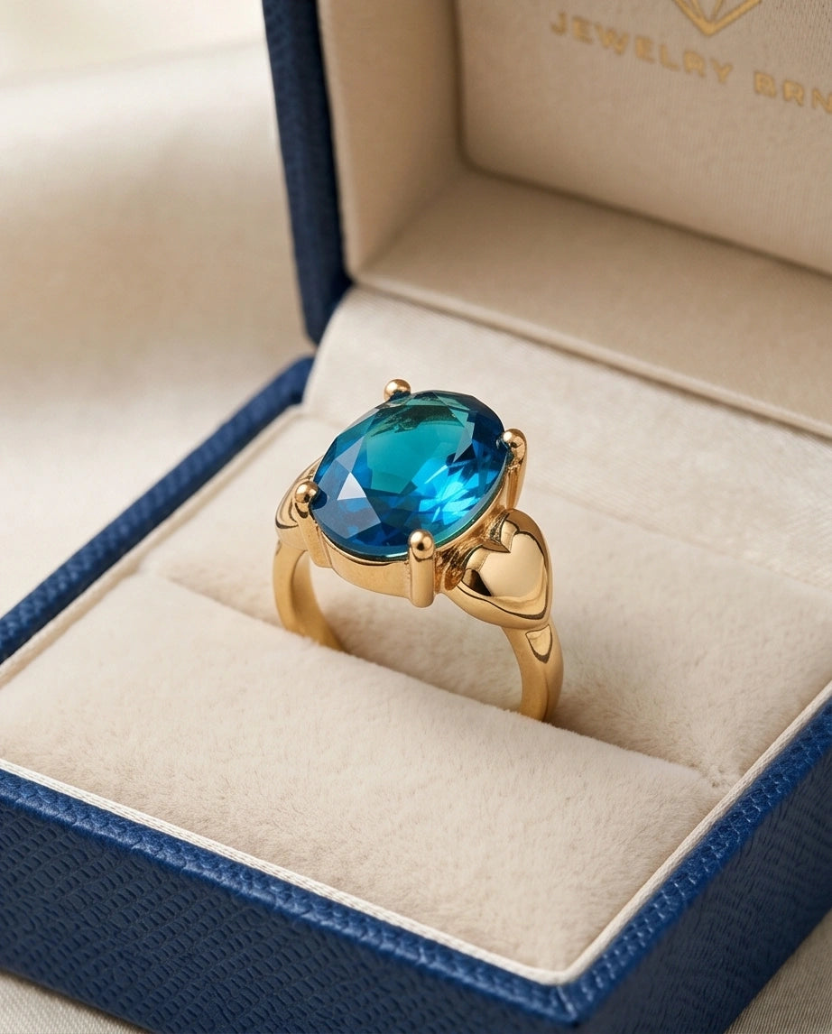 Gold Plated Sky Blue Topaz Oval Heart Accent Ring