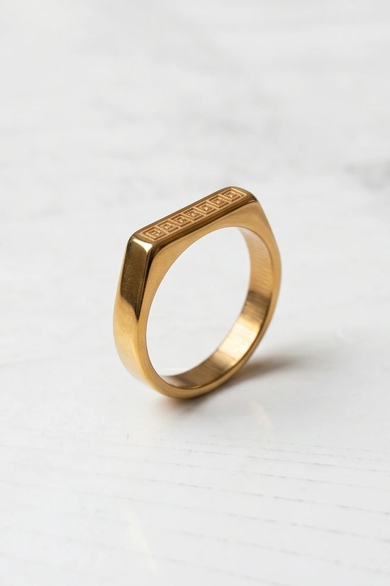 Golden Grecian Key Minimalist Signet Ring