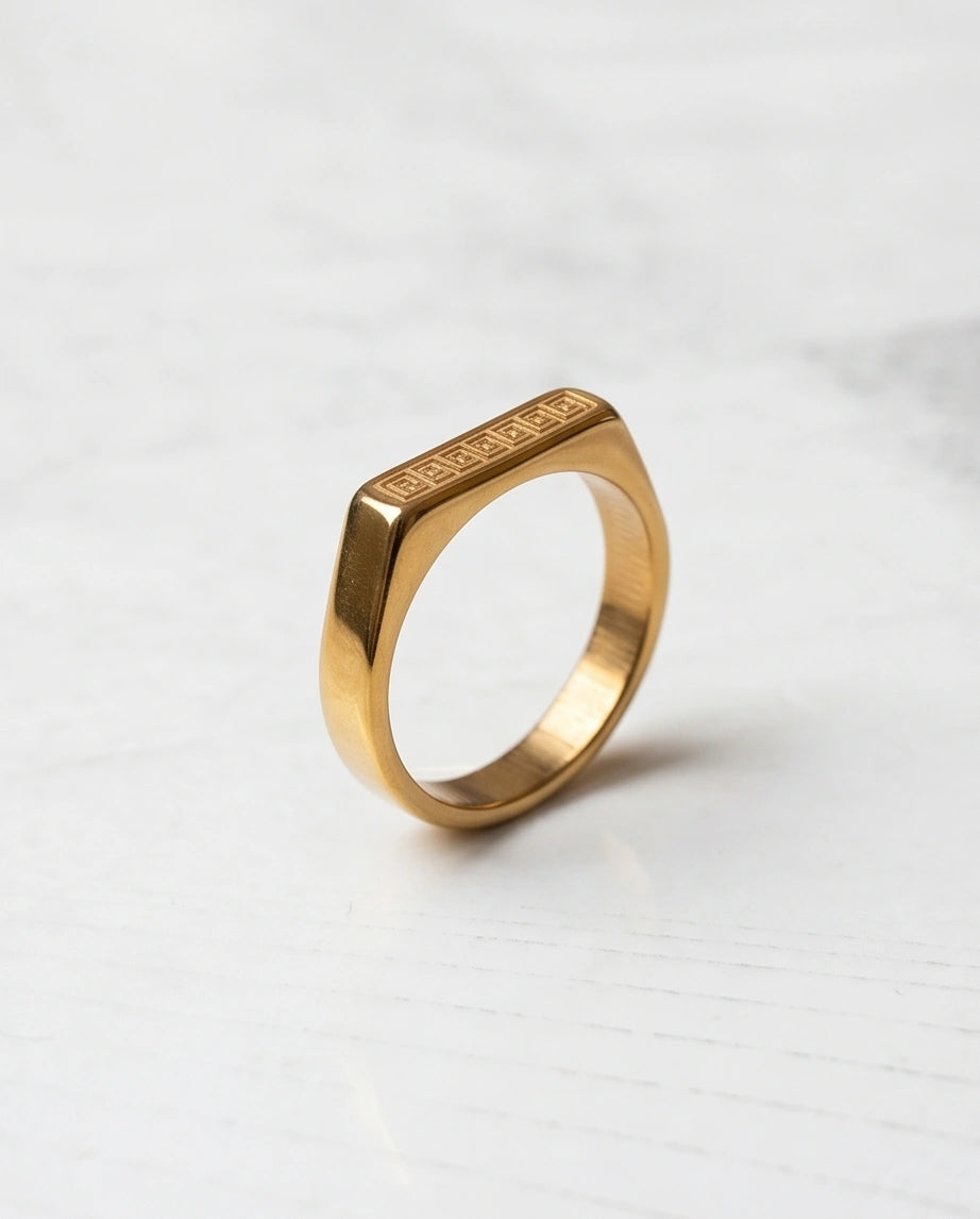 Golden Grecian Key Minimalist Signet Ring