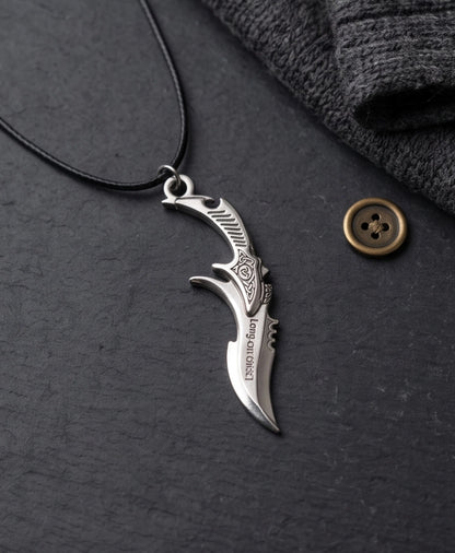 Engraved Silver Curved Dagger Cord Necklace