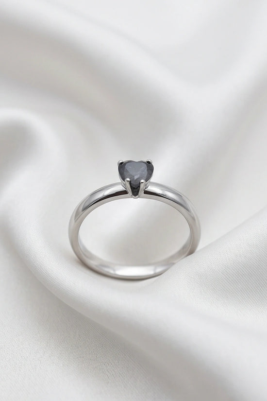 Sterling Silver Heart-Cut Black Onyx Solitaire Ring