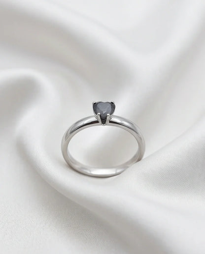 Sterling Silver Heart-Cut Black Onyx Solitaire Ring
