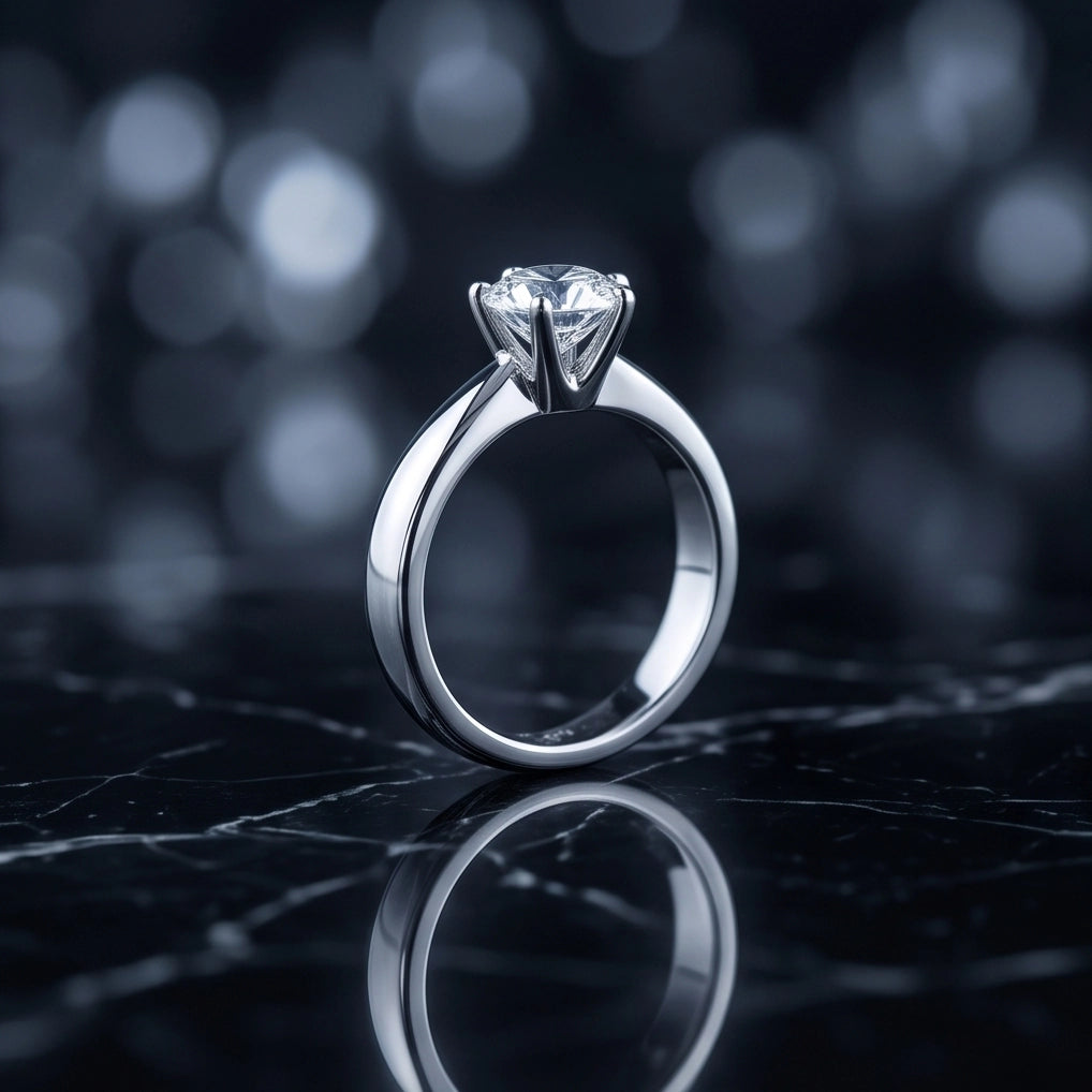 Silver Round Gemstone Elegant Solitaire Ring