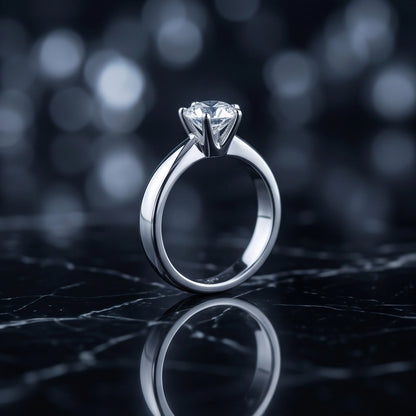 Silver Round Gemstone Elegant Solitaire Ring