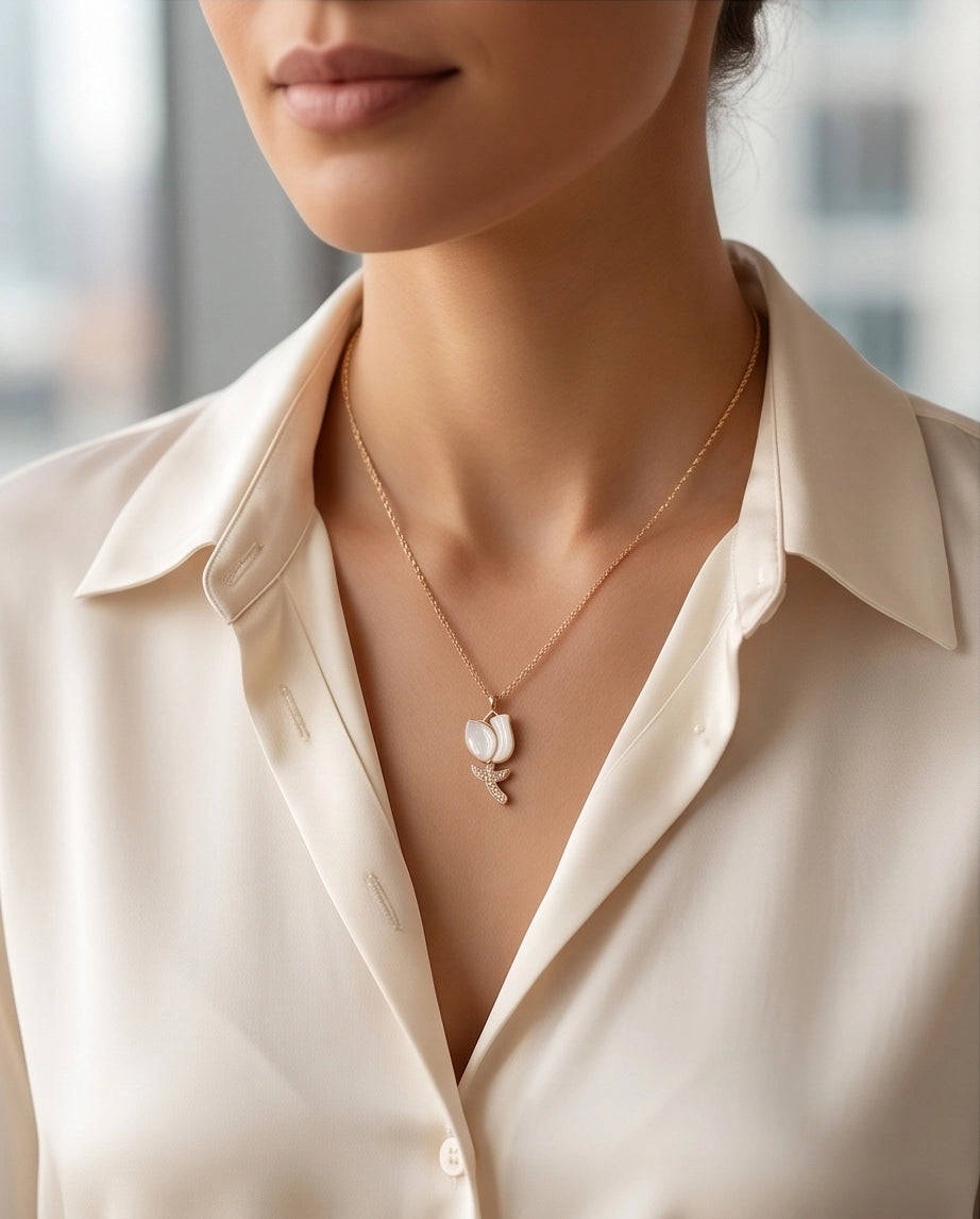 Gold Mother of Pearl Tulip Necklace