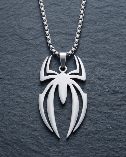 Silver Tribal Spider Emblem Pendant Necklace