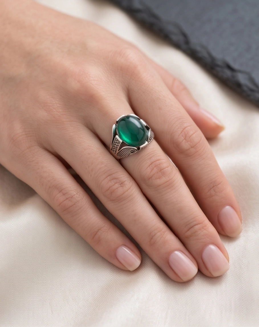 Jade Equinox Stippled Signet Ring