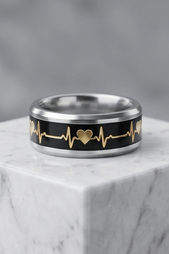 Romantic Gold Heartbeat Band Ring