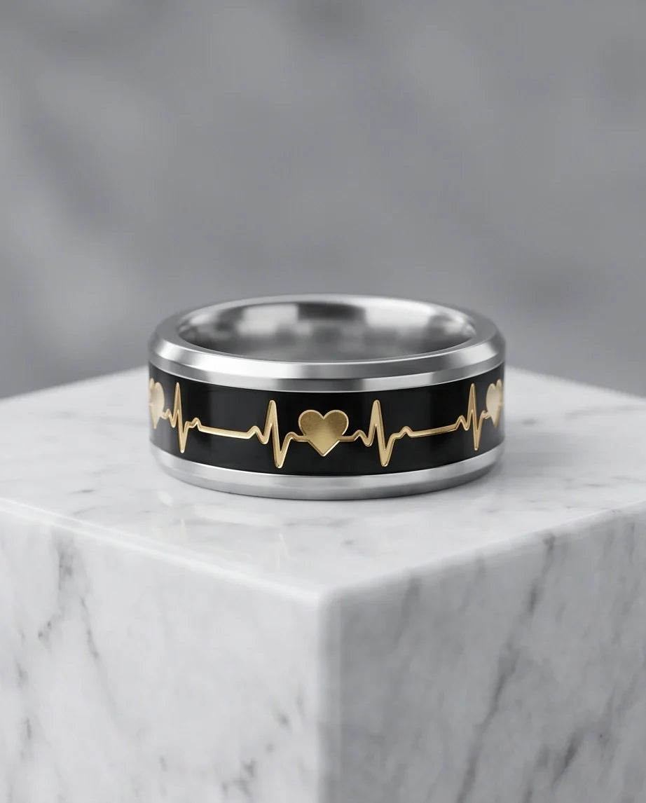 Romantic Gold Heartbeat Band Ring