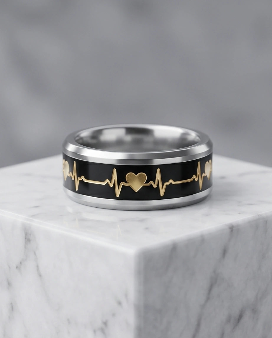 Romantic Gold Heartbeat Band Ring