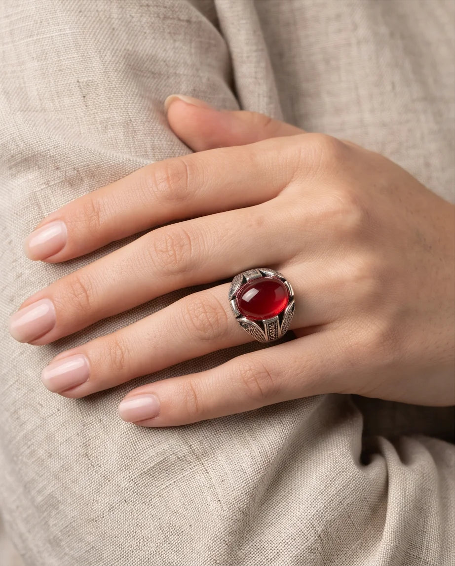 Crimson Legacy Stippled Signet Ring
