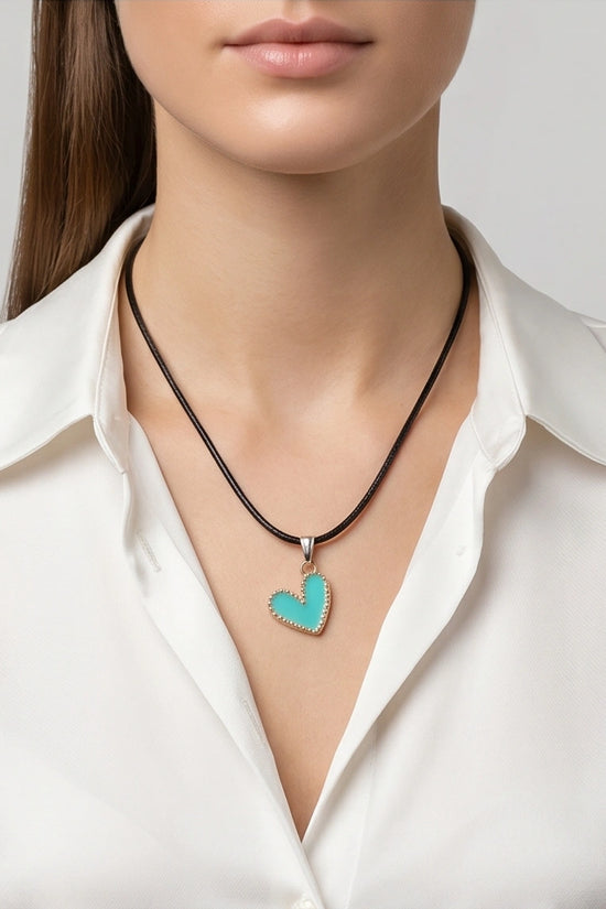 Gold and Turquoise Beaded Heart Necklace