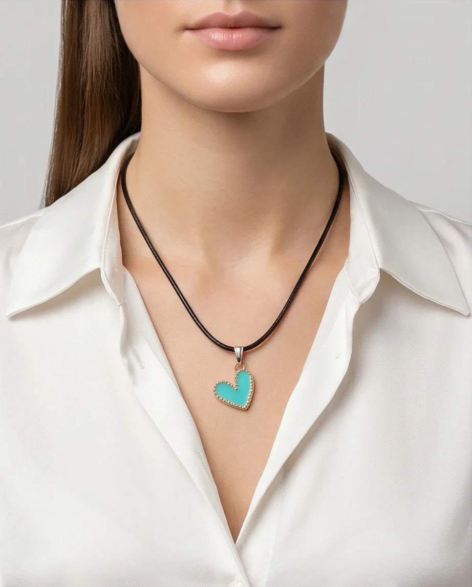 Gold and Turquoise Beaded Heart Necklace
