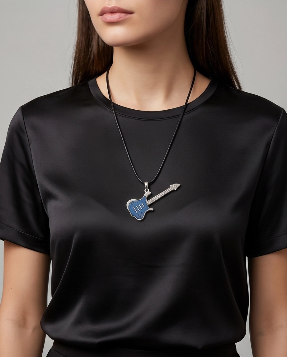 Blue and Silver Electric Guitar Cord Necklace