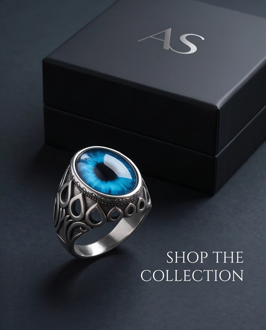Azure Teardrop Link Ocular Silver Ring