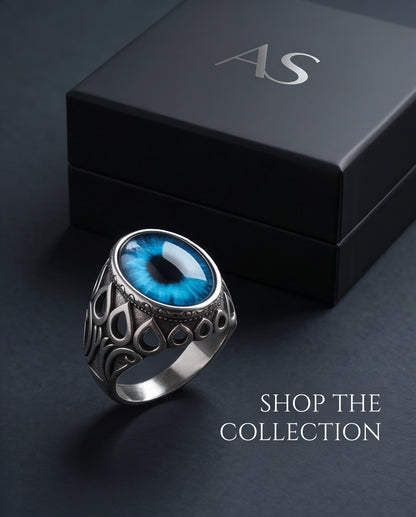 Azure Teardrop Link Ocular Silver Ring