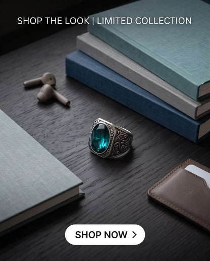 Teal Gemstone Octagonal Bezel Scrollwork Silver Ring