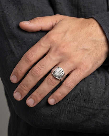 Sterling Silver Chevron Pattern Geometric Signet Ring