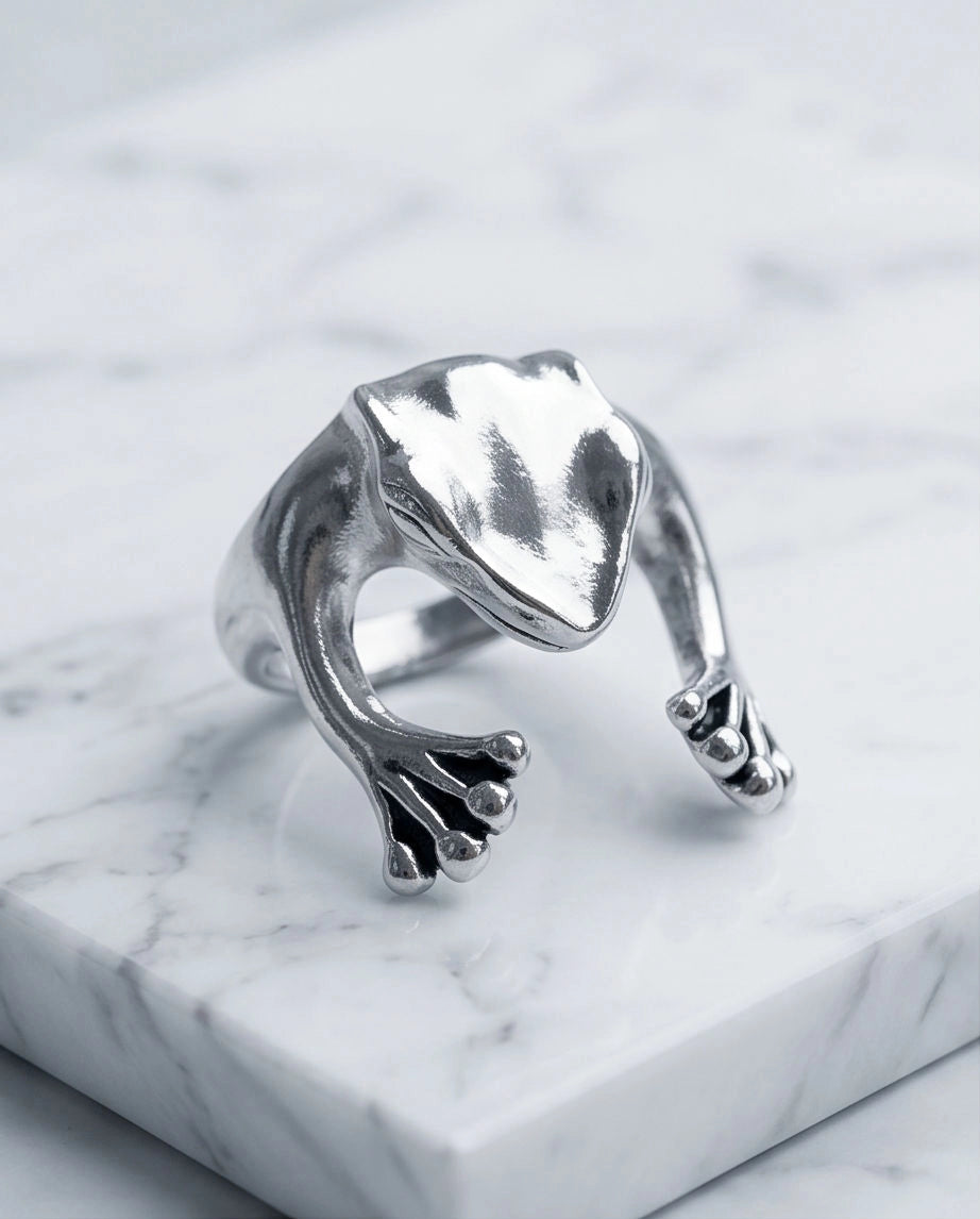Silver Sculpted Frog Wrap Ring