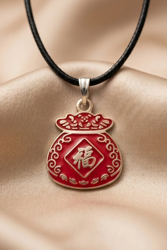 Traditional Red "Fu" Lucky Money Bag Pendant Necklace