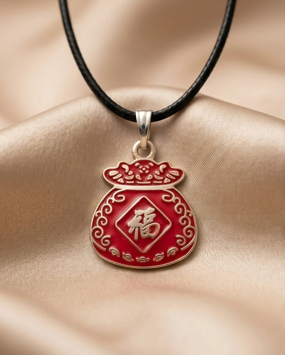 Traditional Red "Fu" Lucky Money Bag Pendant Necklace