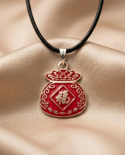 Traditional Red "Fu" Lucky Money Bag Pendant Necklace