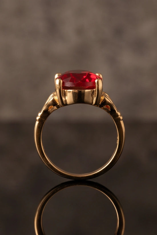 Gold Plated Crimson Ruby Oval Filigree Ring