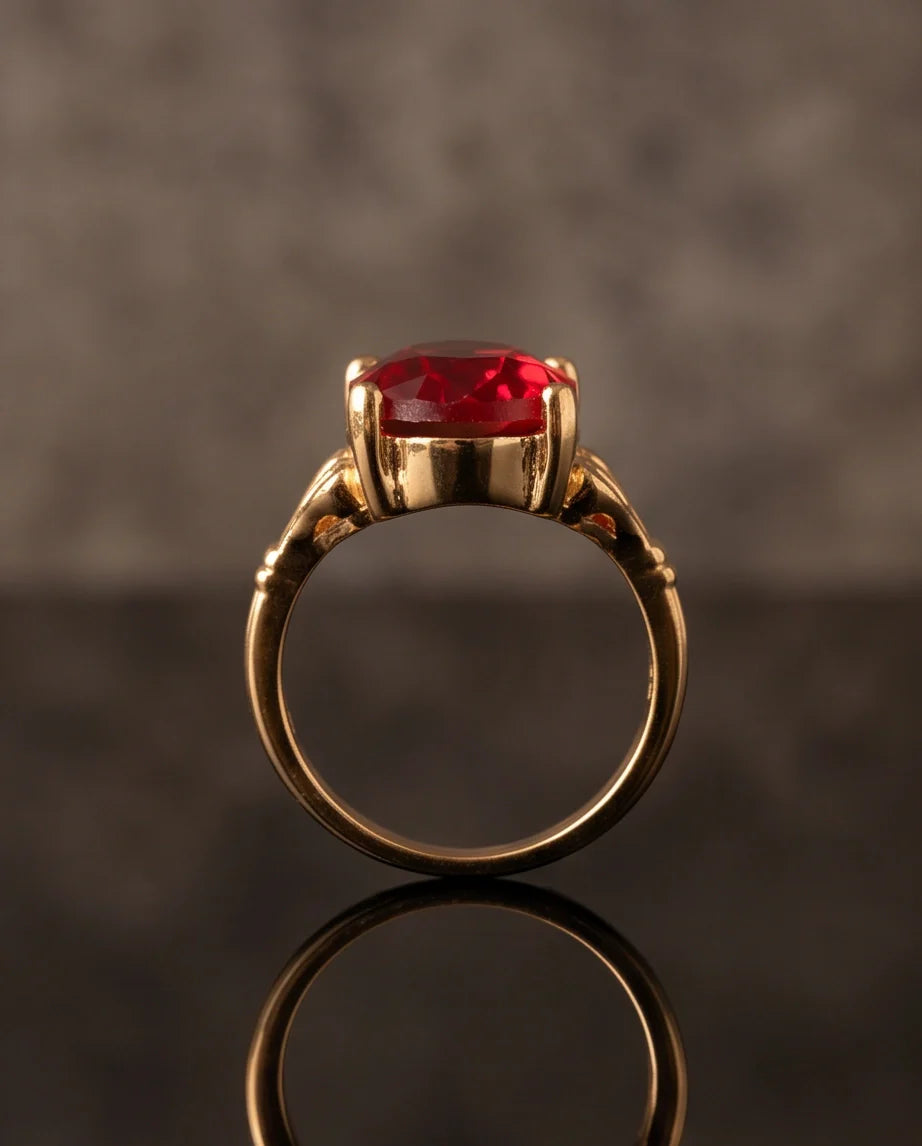 Gold Plated Crimson Ruby Oval Filigree Ring