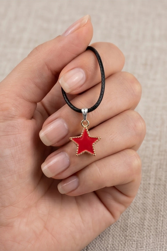 Vibrant Red Star Enamel Pendant Necklace
