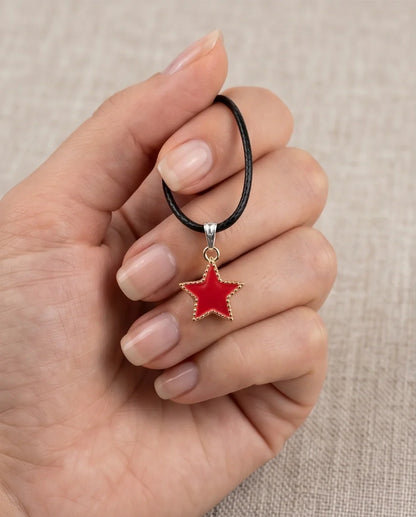 Vibrant Red Star Enamel Pendant Necklace
