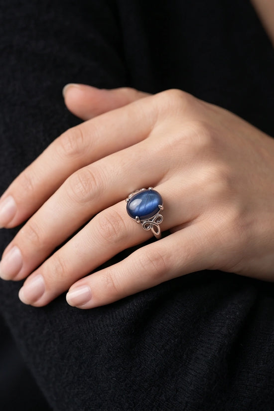 Midnight Azure Tiger's Eye Filigree Ring