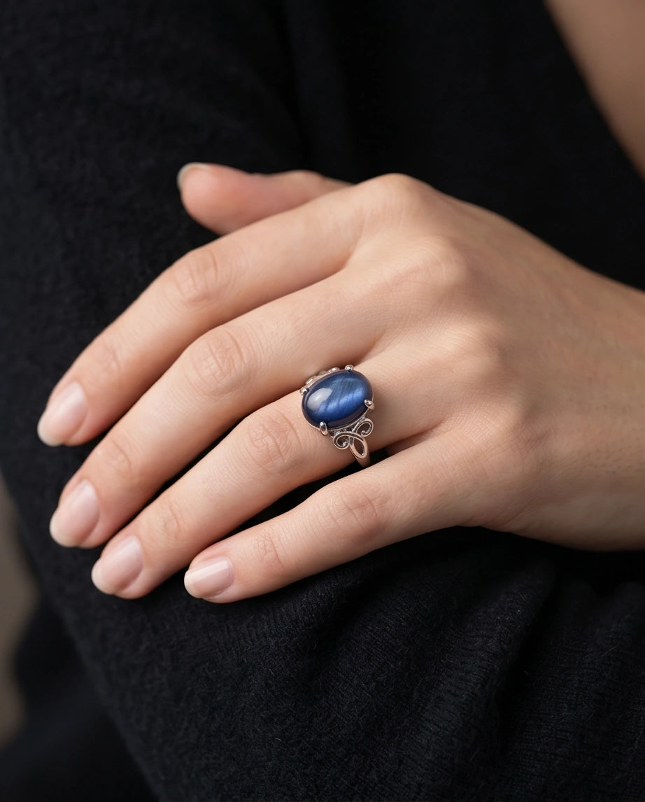 Midnight Azure Tiger's Eye Filigree Ring