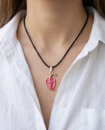 Gold and Pink Leaf Pendant Necklace