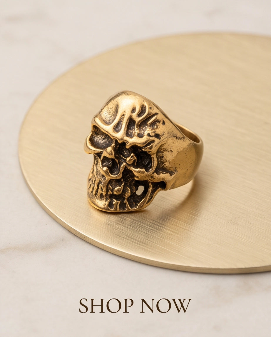 Polished Anatomical Skull Gold Ring