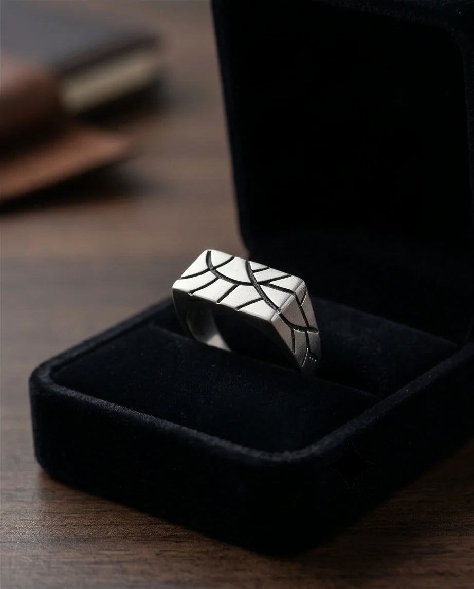 Sterling Silver Abstract Rectangular Signet Ring