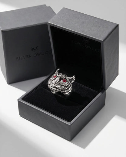 Red-Eyed Sculpted Owl Signet Ring