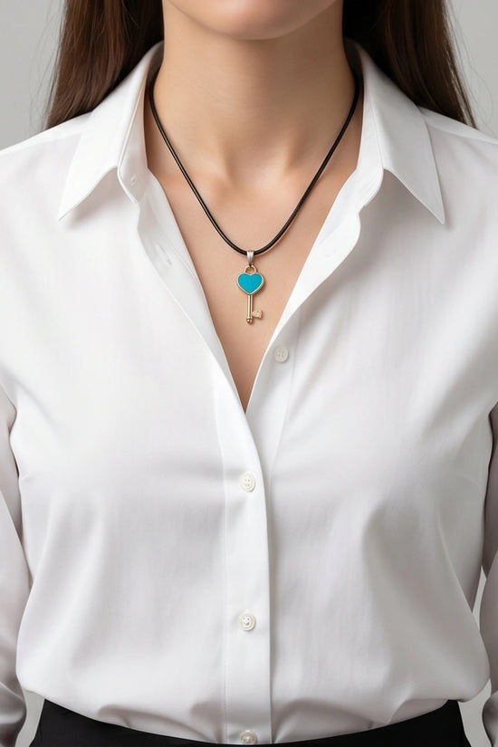 Gold and Turquoise Heart Key Pendant Necklace