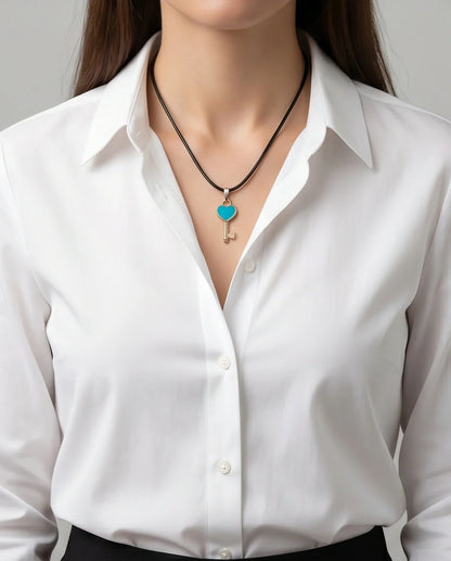 Gold and Turquoise Heart Key Pendant Necklace