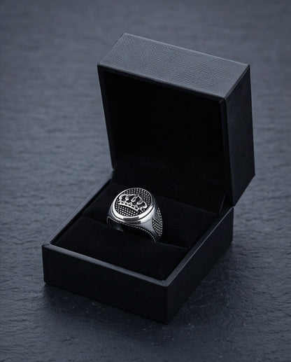 Royal Crest Stippled Signet Silver Ring