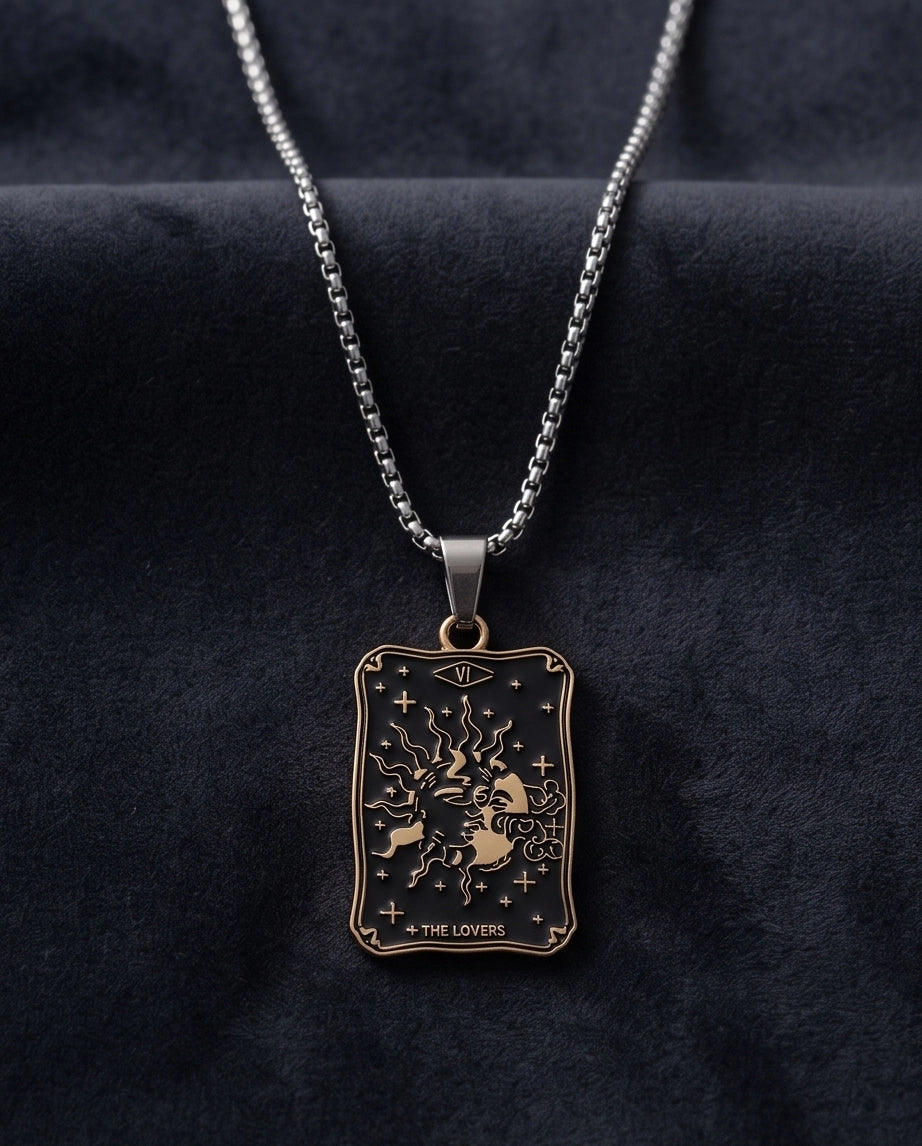 Gold Celestial Sun & Moon Tarot Card Pendant Necklace