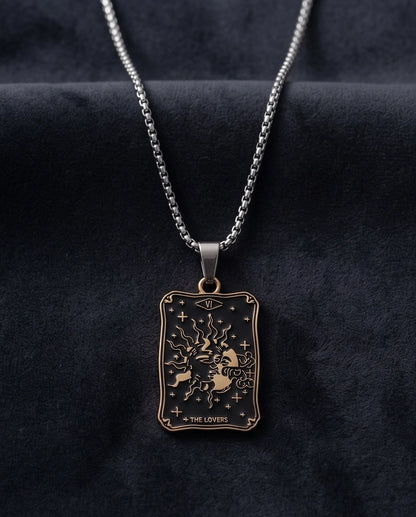 Gold Celestial Sun & Moon Tarot Card Pendant Necklace
