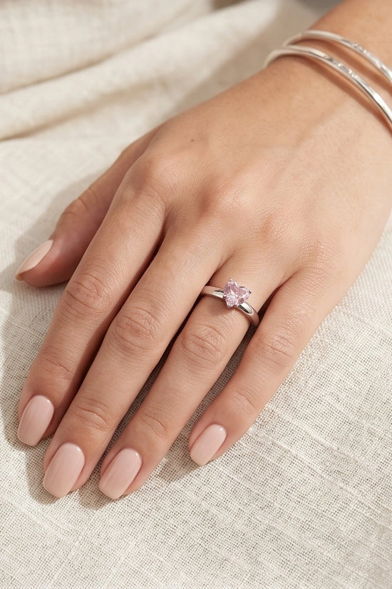 Sterling Silver Heart-Cut Pink Sapphire Solitaire Ring
