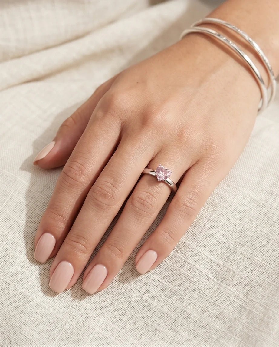 Sterling Silver Heart-Cut Pink Sapphire Solitaire Ring