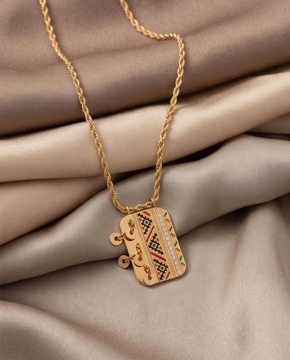 Gold Amazigh Pattern Tag Necklace