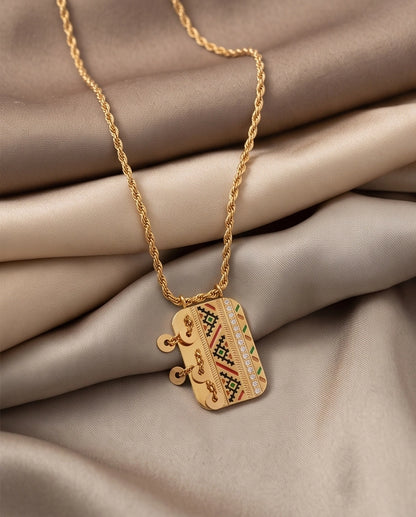Gold Amazigh Pattern Tag Necklace