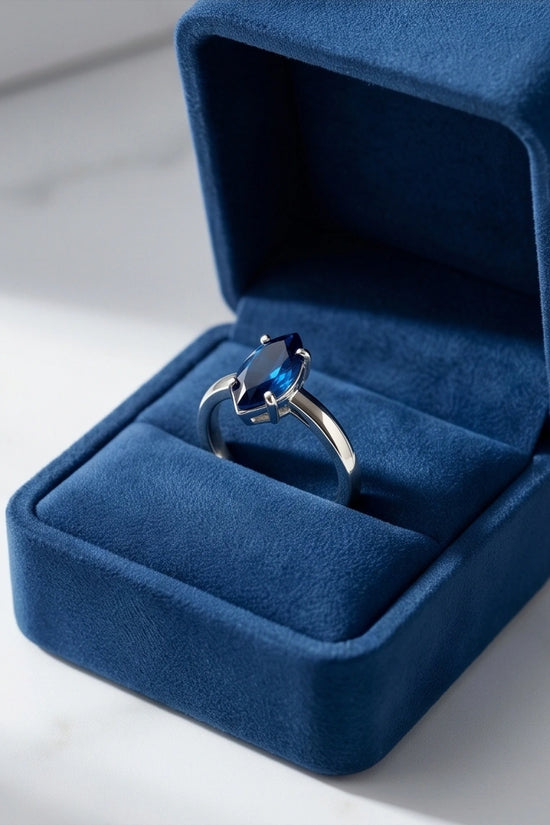 Sterling Silver Marquise-Cut Sapphire Blue Solitaire Ring