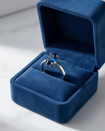 Sterling Silver Marquise-Cut Sapphire Blue Solitaire Ring