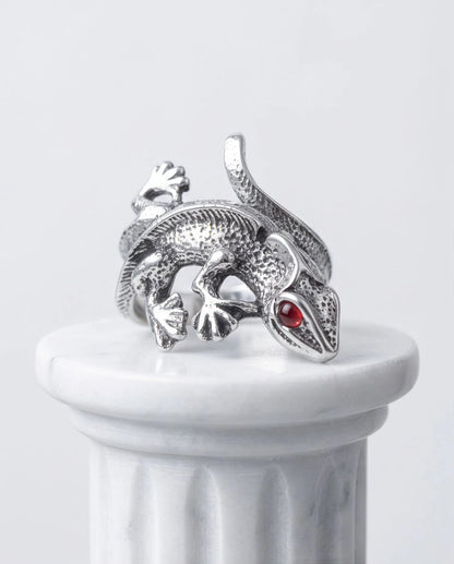 Ruby-Eyed Sculpted Lizard Wrap Ring