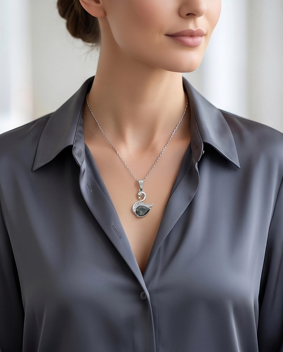 Silver Smoky Quartz Swan Pendant Necklace